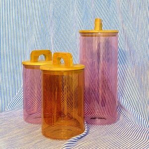 (Set of 3) colorful Glass storage jars with bamboo lids